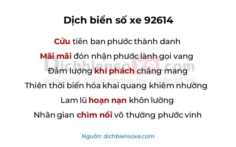 Dịch thơ biển số 92614