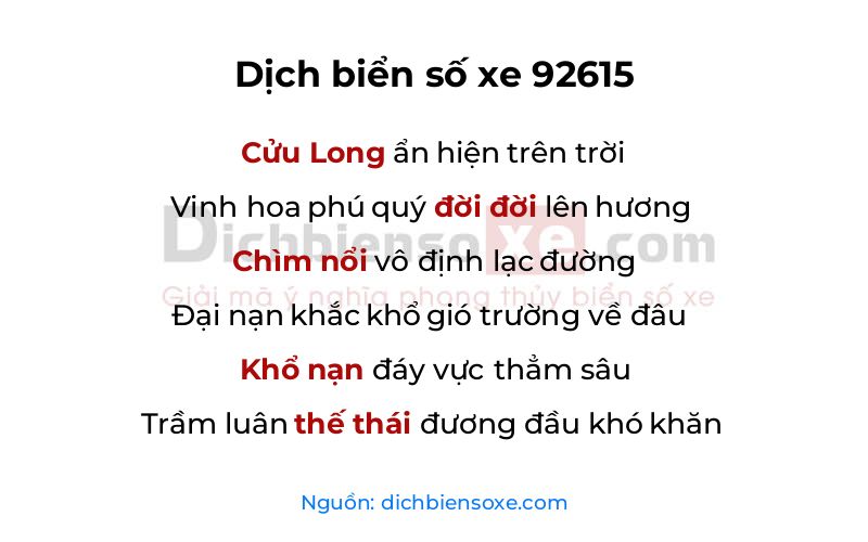 Dịch thơ biển số 92615