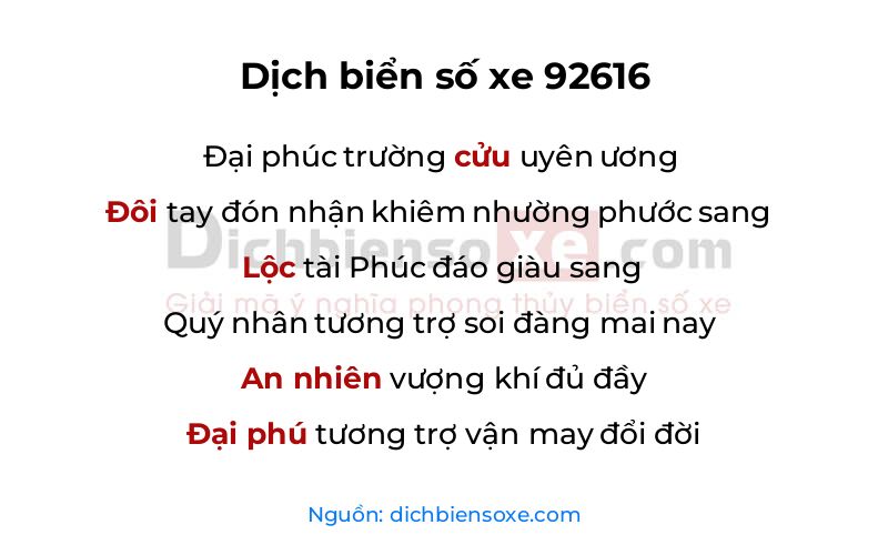 Dịch thơ biển số 92616