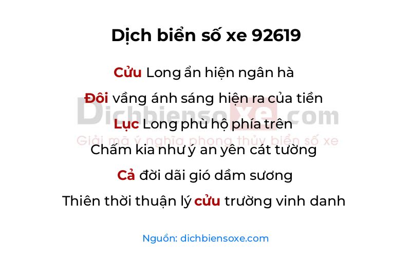 Dịch thơ biển số 92619