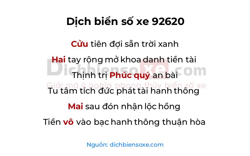 Dịch thơ biển số 92620