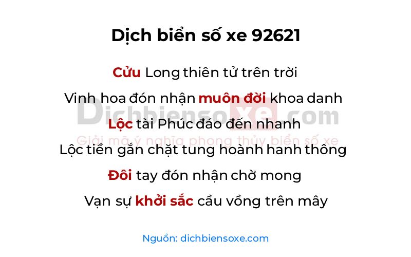Dịch thơ biển số 92621