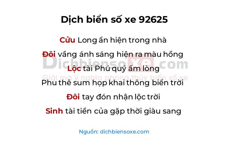 Dịch thơ biển số 92625