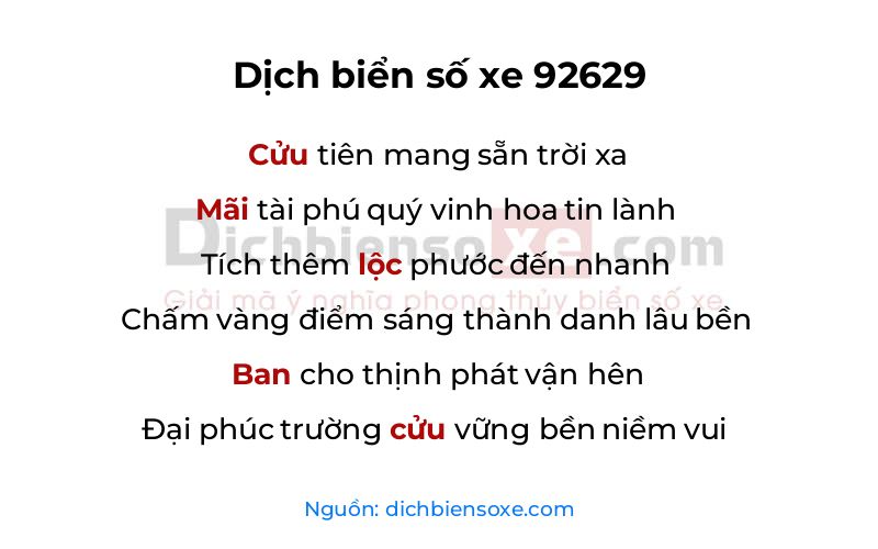 Dịch thơ biển số 92629