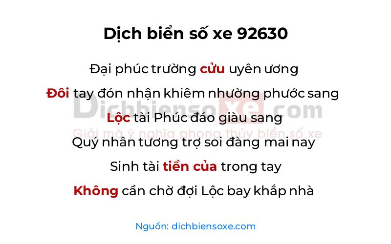 Dịch thơ biển số 92630