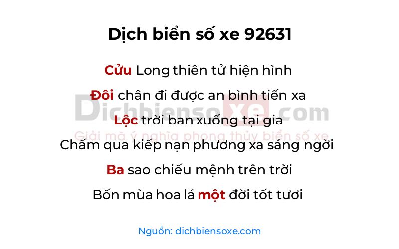 Dịch thơ biển số 92631