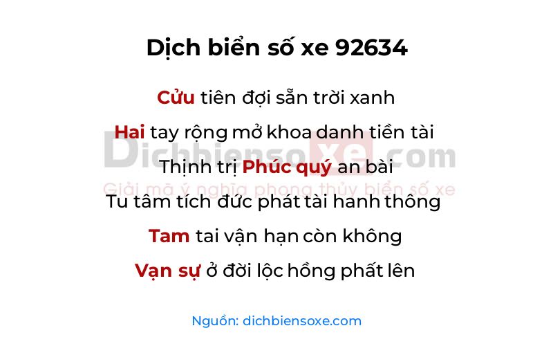 Dịch thơ biển số 92634