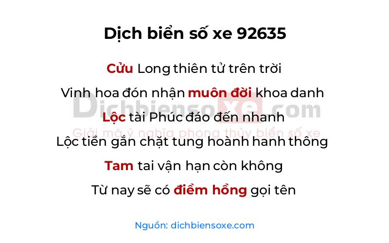 Dịch thơ biển số 92635