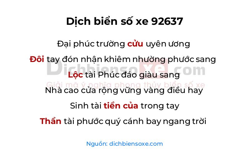 Dịch thơ biển số 92637
