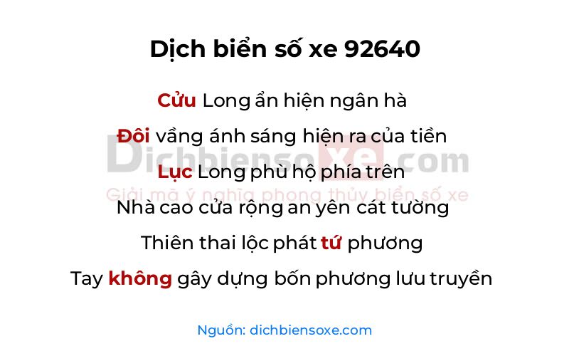Dịch thơ biển số 92640