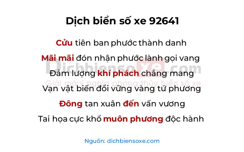 Dịch thơ biển số 92641