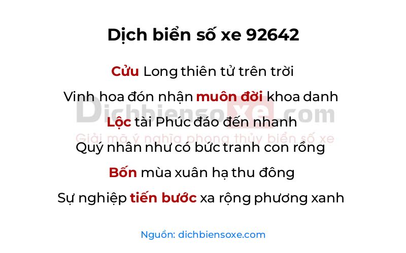 Dịch thơ biển số 92642