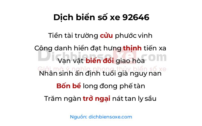 Dịch thơ biển số 92646