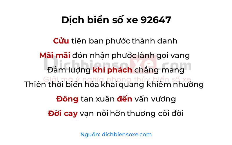 Dịch thơ biển số 92647
