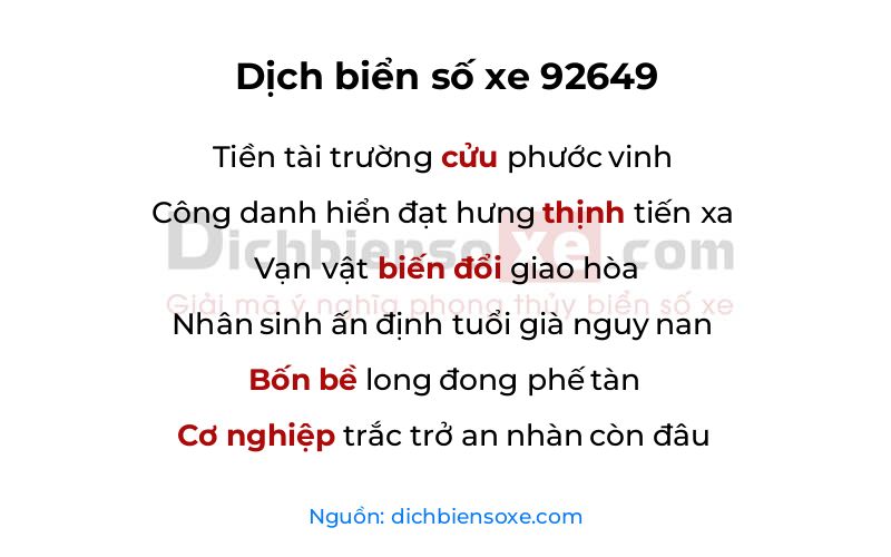 Dịch thơ biển số 92649
