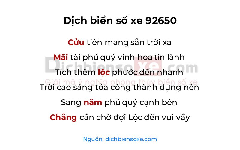 Dịch thơ biển số 92650