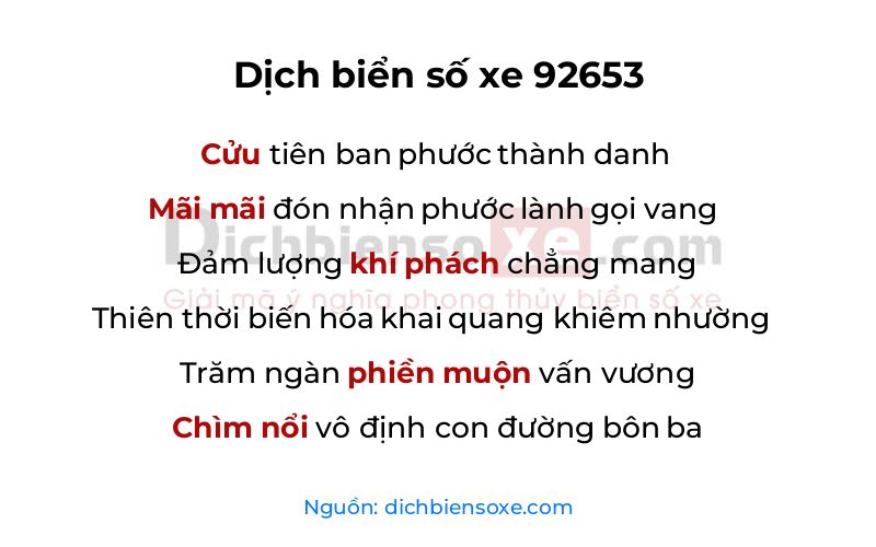 Dịch thơ biển số 92653