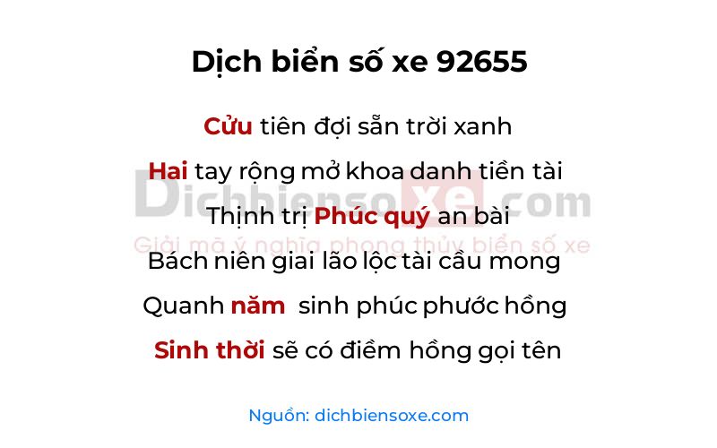 Dịch thơ biển số 92655