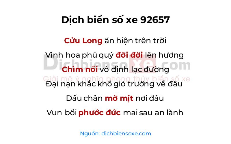 Dịch thơ biển số 92657