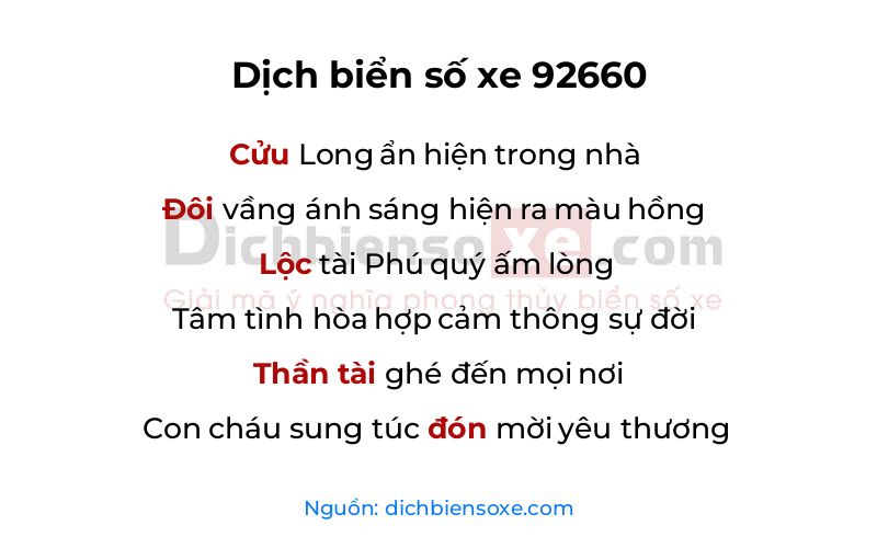 Dịch thơ biển số 92660