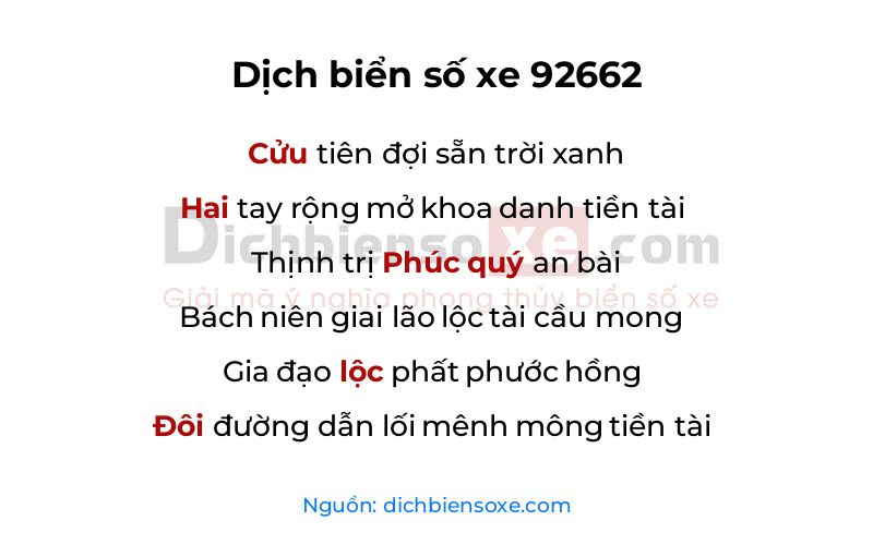 Dịch thơ biển số 92662
