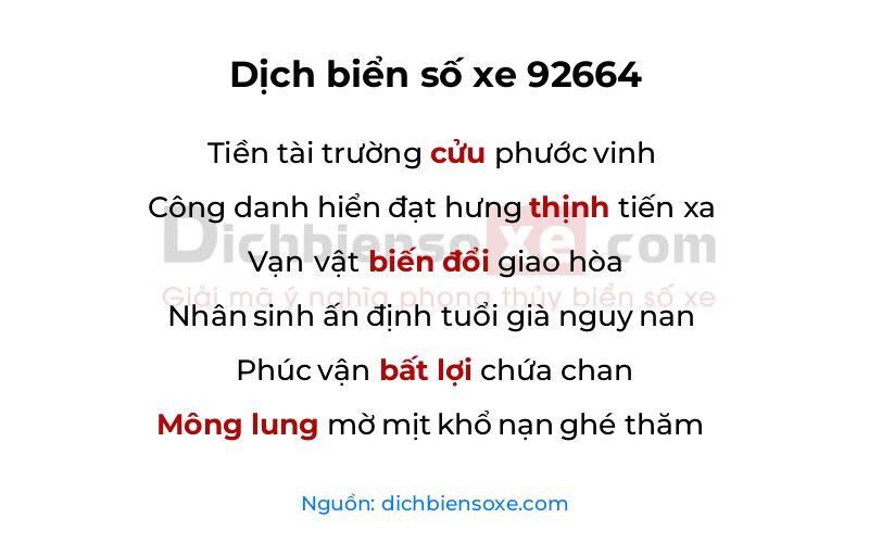 Dịch thơ biển số 92664
