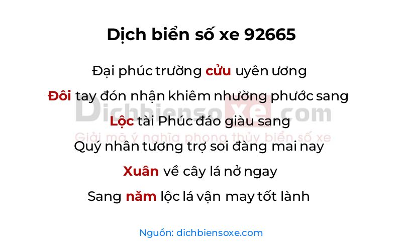 Dịch thơ biển số 92665