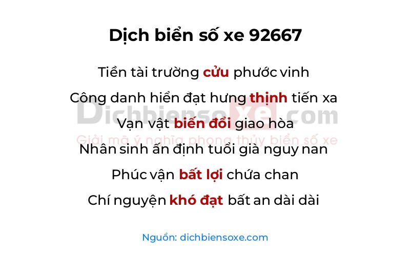Dịch thơ biển số 92667