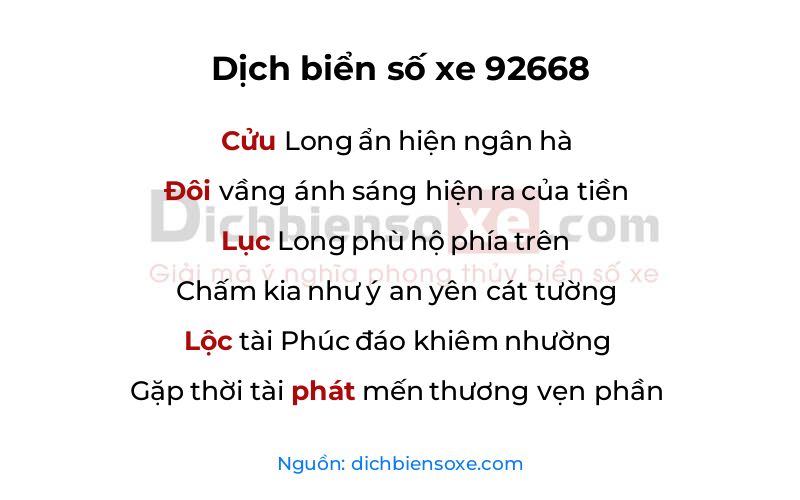 Dịch thơ biển số 92668