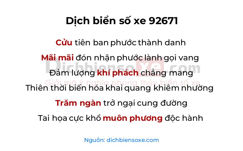 Dịch thơ biển số 92671