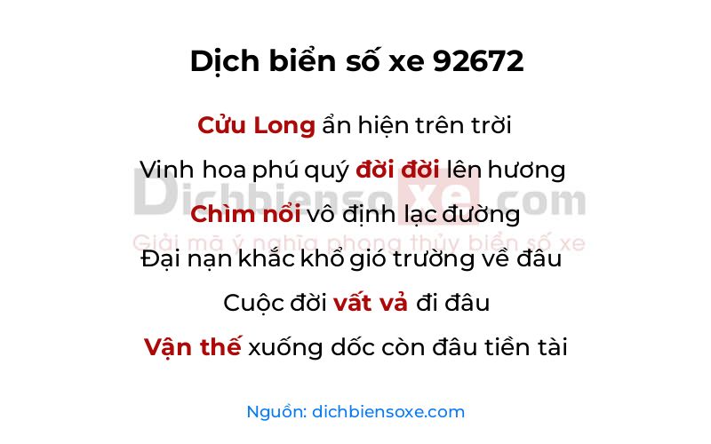 Dịch thơ biển số 92672