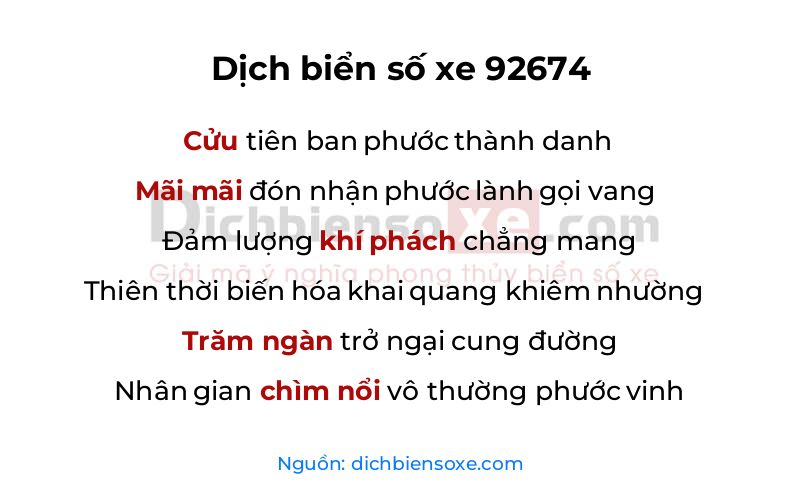 Dịch thơ biển số 92674