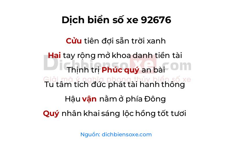 Dịch thơ biển số 92676