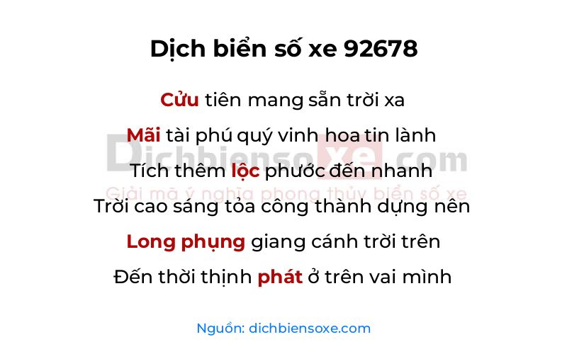 Dịch thơ biển số 92678