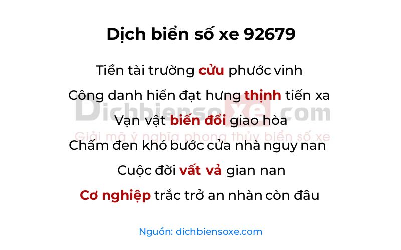 Dịch thơ biển số 92679