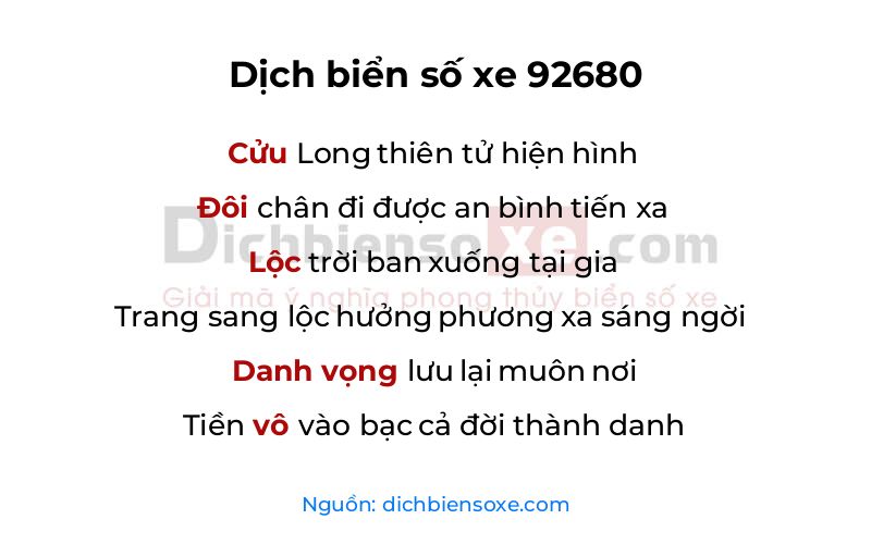 Dịch thơ biển số 92680