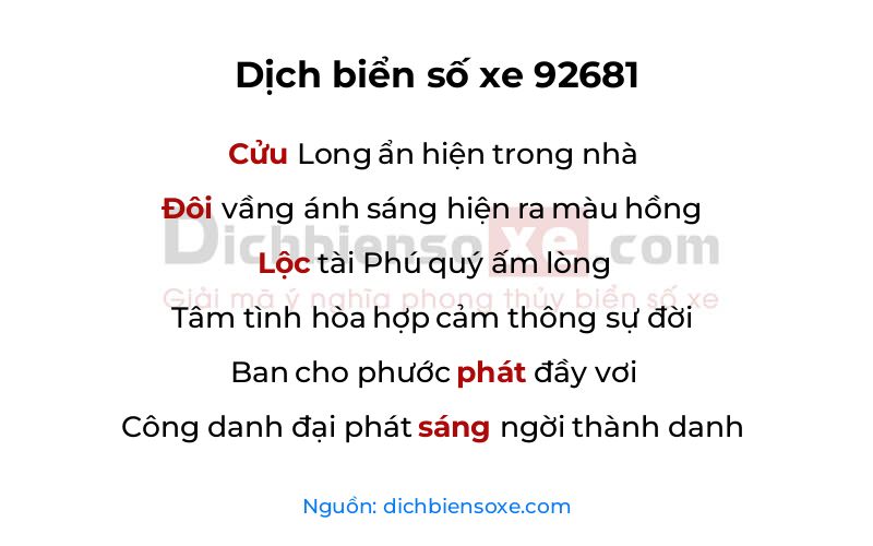 Dịch thơ biển số 92681