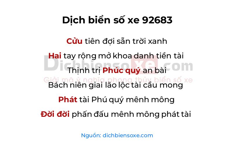 Dịch thơ biển số 92683