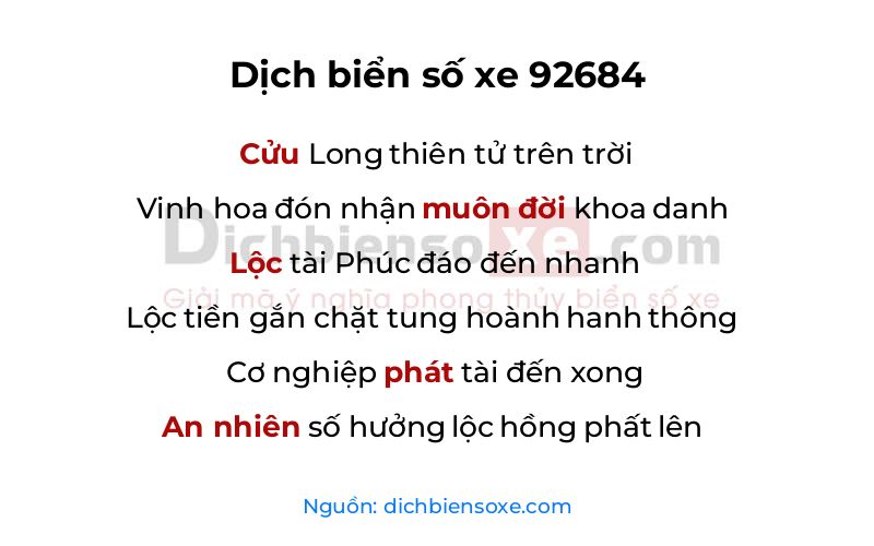 Dịch thơ biển số 92684