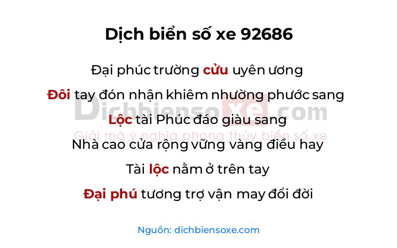 Dịch thơ biển số 92686
