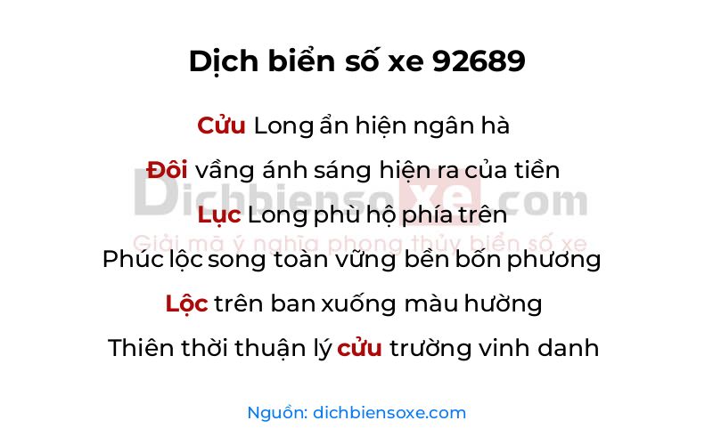 Dịch thơ biển số 92689