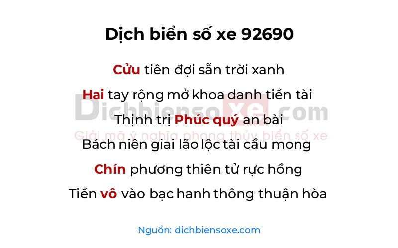 Dịch thơ biển số 92690