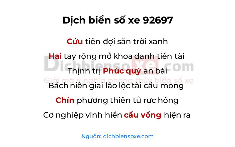 Dịch thơ biển số 92697