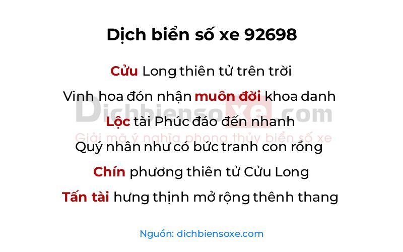 Dịch thơ biển số 92698
