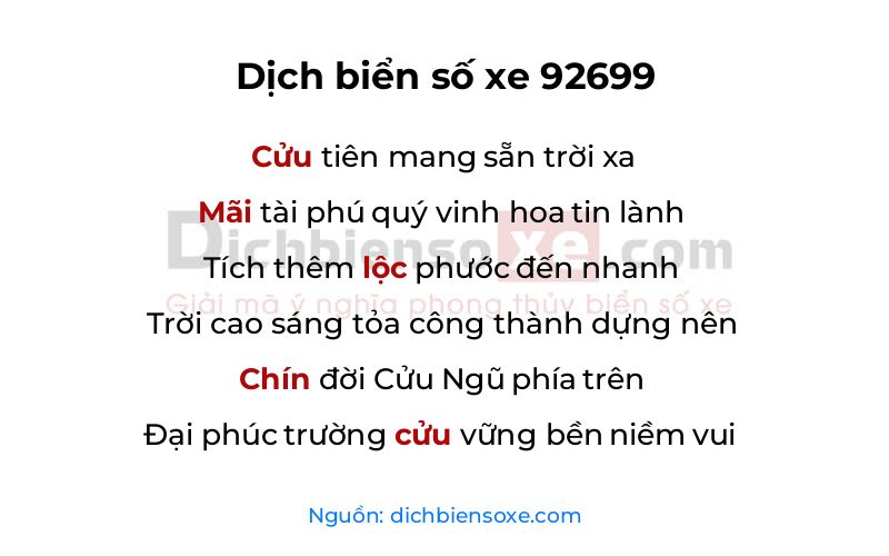 Dịch thơ biển số 92699