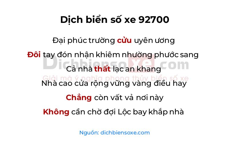 Dịch thơ biển số 92700