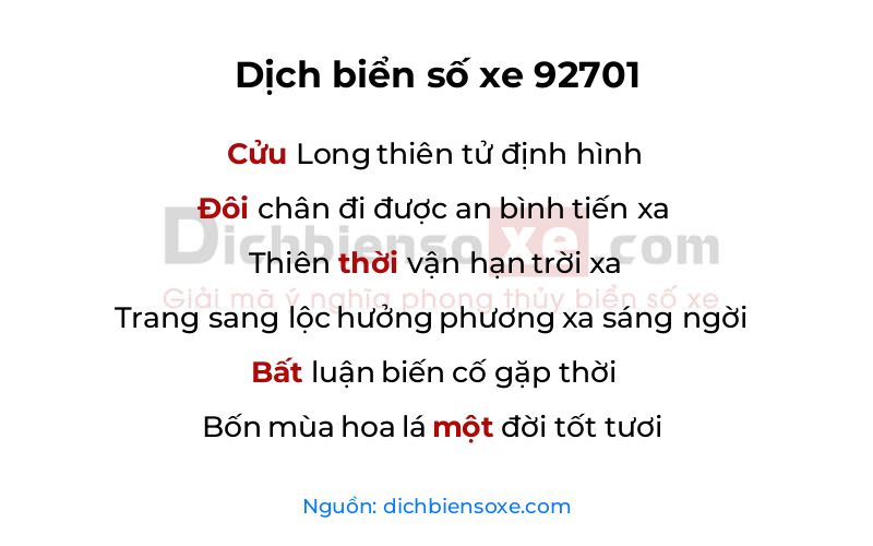 Dịch thơ biển số 92701