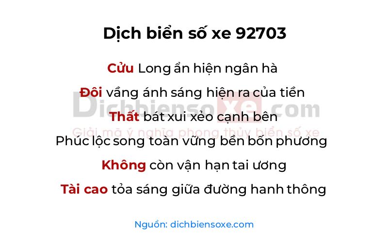 Dịch thơ biển số 92703