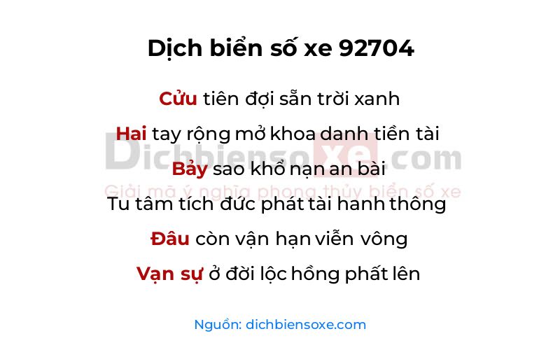Dịch thơ biển số 92704