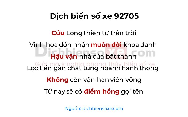 Dịch thơ biển số 92705
